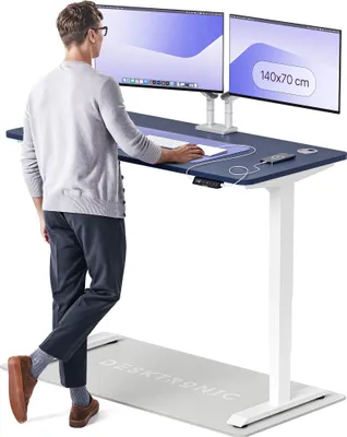 Zdjęcie produktu dla Desktronic HomePro biurko z elektryczną regulacją wysokości 140x70cm biały/niebieski z funkcją pamięci, technologią antykolizyjną, portami ładowania USB-A i USB-C