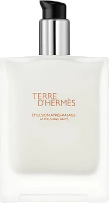 A white bottle of after-shave balm with a pump dispenser.