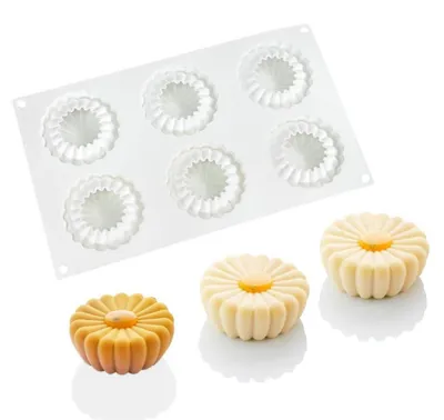 Image de Moule en silicone 3D en forme de marguerite pour mousses, gâteaux et desserts, avec 6 cavités