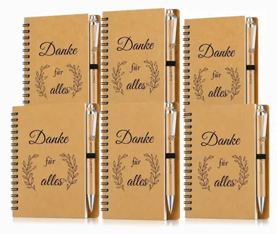 Produktbild von Notizbuch Set 6-teilig mit Bambus Kugelschreiber "Danke für alles" 10x14cm