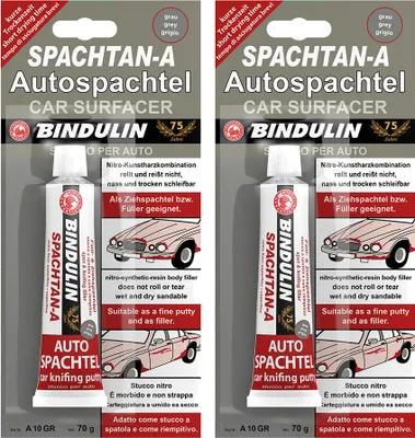 Produktbild von 2 x Bindulin Autospachtel 70g Tube Spachtan-A Farbe: grau