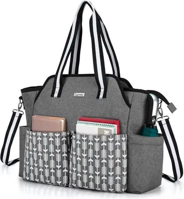 Produktbild von Lehrertasche, Arbeitstasche für Lehrerinnen, tragbare Aktentasche für Laptops, Aufbewahrungstasche für Lehrermaterialien wie Ordner, Notizbücher oder Bücher, grau (leere Tasche)
