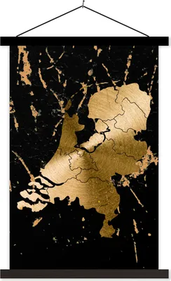 Produktbild von MuchoWow® Textilposter Karte der Niederlande - Europa - Gold 60x90 cm mit schwarzem Rahmen - Poster Wohnzimmer