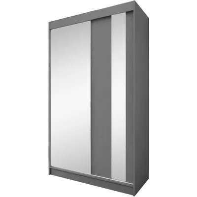 Produktbild von Beautysofa GAJA Kleiderschrank 120 cm mit Spiegel – Schwebetürenschrank 2-türig, Schlafzimmer Schrank, Graphit/Graphit ohne Schubkasteneinsätze