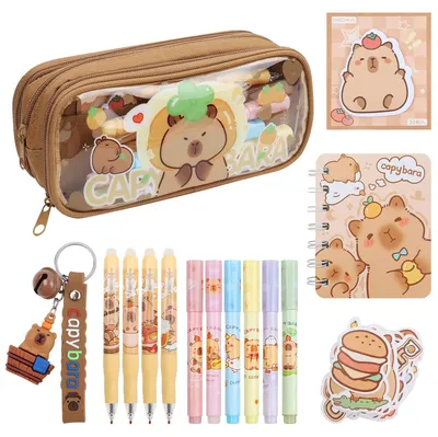 Productafbeelding van Capybara Etui met 15 Stuks Schrijfwaren - Kawaii Set