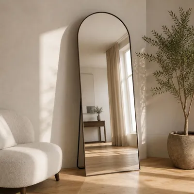 Hauptansicht des LunaMirror Rowan Ganzkörperspiegels in Dunkelbraun, 180 x 76 cm