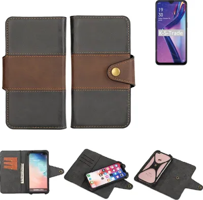 Produktbild von K-S-Trade Handyhülle Schutzhülle Hülle Bookstyle Wallet-Case kompatibel mit Oppo A12s Bumper Rundumschutz schwarz-braun 1x