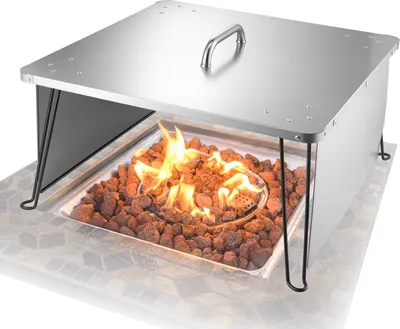 Image de Couvercle de foyer VEVOR, 645x645x370 mm, déflecteur de chaleur Outdoor, couvercle de foyer en acier inoxydable pour feu de camp, camping, combustion de bois, avec 4 pieds rabattables et poignée de transport