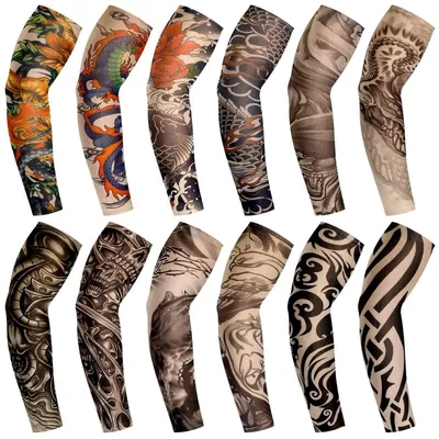 Produktbild von Tattoo Ärmel Set 12 Stück Sonnenschutz Armlinge Eisseidengewebe Kühlend Elastisch