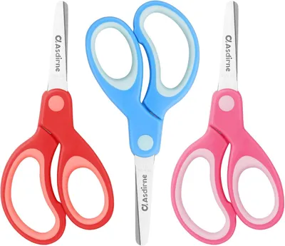 Imagen del producto de Tijeras para niños con punta roma, hojas de acero inoxidable, 13,5 cm, paquete de 3 unidades, para uso escolar