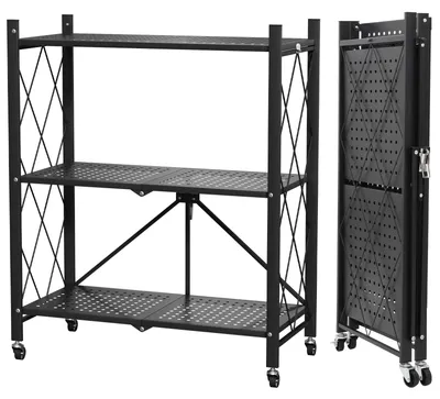 Immagine prodotto di Scaffale a ribalta - Scaffale metallico a 3 ripiani - Acciaio inossidabile - Ideale per cucina, garage e dispensa - Scaffale autoportante per riporre oggetti
