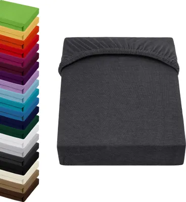 Produktbild von Jersey TOPPER Spannbettlaken 90x200-100x200cm Spannbetttuch für Boxspringbett-Topper Matratzen 100% Baumwolle, Farbe: Anthrazit-Grau