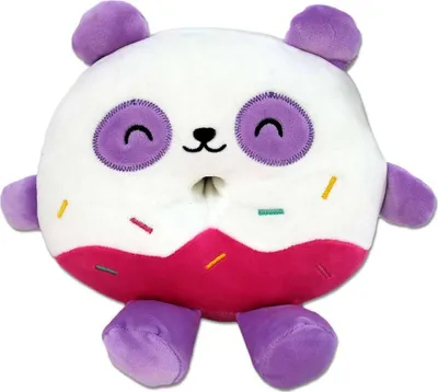 Produktbild von Kuscheltier Donut-Design mit gesticktem Panda kawaii Gesicht 18 cm, weiß-lila