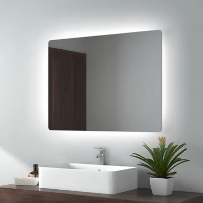Zdjęcie produktu dla EMKE Lustro łazienkowe LED 80x60cm Lustro łazienkowe z oświetleniem Zimne białe światło Lustro ścienne Lustro do makijażu IP44 Energooszczędne podświetlane lustro