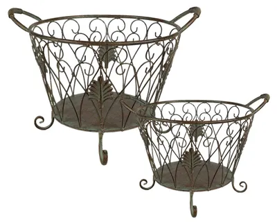 Immagine prodotto di Cesto portaoggetti Clayre & Eef Set di 2 Ø 41 cm Verde Marrone Ferro