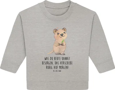 Produktbild von Mr. & Mrs. Panda Organic Baby Pullover Quokka Happy 12. - 18. Monat - Heather Grey - Geschenk, Niedliches Tier, Lustige Sprüche, Bullover, Lustiger Spruch, Verschieben