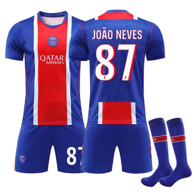 Immagine prodotto di #87 JOAO NEVES Maglia da calcio del Paris Saint-Germain per la partita casalinga della Ligue 1 26-27 per bambini e adulti TAGLIA:L