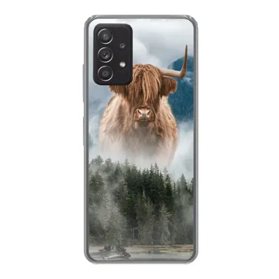 Produktbild von MuchoWow® Handyhülle Schutzhülle Hülle für Samsung Galaxy A33 5G Schottische Highlander - Kühe - Nebel Silikon Softcase Handy Hülle - Kartenhalter