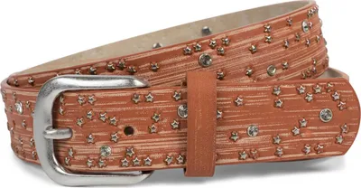 Produktbild von styleBREAKER Damen Gürtel mit Sternchen Nieten und Strass, Oberfläche in Pinselstrich Optik, Vintage Nietengürtel, kürzbar 03010096