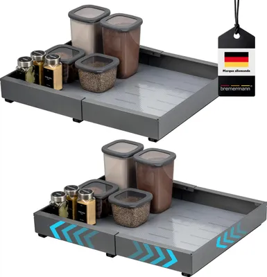 Image de bremermann Jeu de 2 tiroirs télescopiques - extensibles, largeur de 31 à 51 cm, à coller ou à percer, en métal gris
