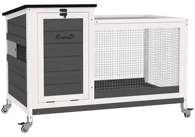 Immagine prodotto di Gabbia per conigli in legno – Gabbia per roditori – Gabbia da esterno – Recinto per animali – Con ruote – 92x52x67 cm