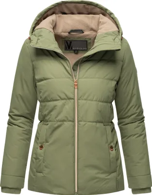 Produktbild von Marikoo Damen Winterjacke Steppjacke Recycelt Vegan Übergangsjacke gesteppt gefüttert Kragen und Kapuze Alemee Olive Gr: 36 - S