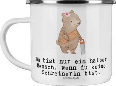 Produktbild von Mr. & Mrs. Panda Teetasse Schreinerin Herz - Weiß - Geschenk, becher emaille, Emailletasse, Teebecher, Pott, Haferl