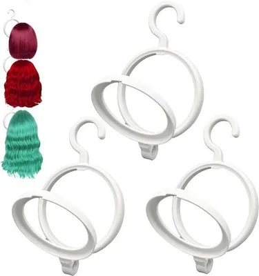 Produktbild von Famanu Pruikständer Set - 3 Stück, faltbar, aus hochwertigem Kunststoff, für lange und kurze Perücken