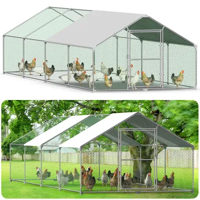 Produktbild von YZNAHRE Freilaufgehege 3x8x2m Hühnerstall Metall 24m² Geflügelkäfige mit Sonnenschutz Dach, Tür & Riegel Freigehege Hühnerzaun Stabil Geflügelställe für Kleintiere