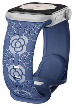 Image de Bracelet pour Apple Watch 38mm-40mm-41mm Series 9 8 SE 7 6 5 4 3 2 1 / 42mm (Serie 10/11) Silicone Souple Motif Floral - Bleu Marine