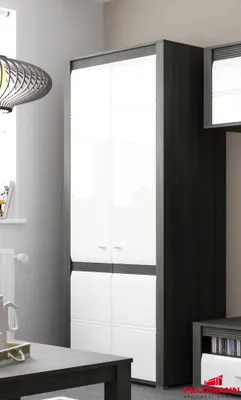 Image de Meuble de rangement pour armoire, en pin noir / blanc brillant, 2 portes, 90 cm