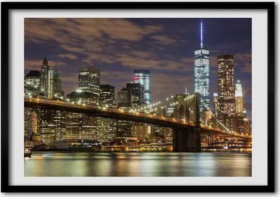 Produktbild von Bild - Bilder - Bilderrahmen - 70 cm x 50 cm - MDF-Rahmen, Wandkunst Brooklyn Brücke