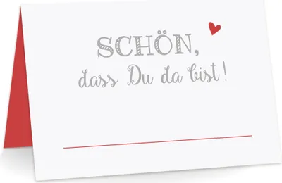 Produktbild von Tischkarten "Schön, dass Du da bist!" rot – 50 Stück