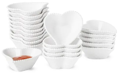 20er-Set herzförmige Keramik-Dip-Schälchen, 50 ml, 7,7 cm, weiß