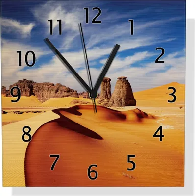 Produktbild von Wallario Design Wanduhr Felsen und Sand in der Sahara Wüste aus Aluverbund, Größe 30 x 30 cm