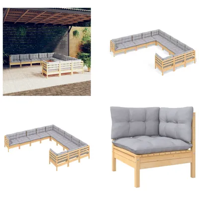 Image de vidaXL 11 pcs. Garden Lounge Set with Grey Coussins Pin - Garden Lounge Set - Garden Lounge Sets - Garden Lounge Set - Garden Lounge Sets