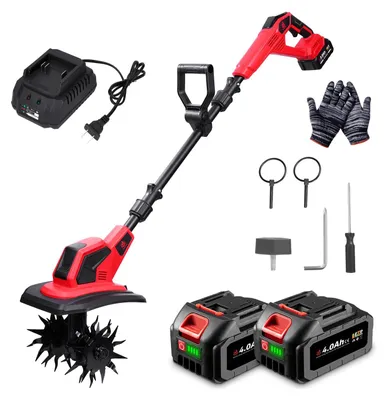 Productafbeelding van Tuinfrees Elektrisch - 20 V Accu Met 2x 4,0 Ah Batterijen - 16 cm Werkdiepte - Roodgietsel - Voor Tuinbewerking En Grondbewerking