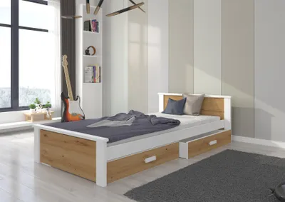 Obrázek produktu pro Jednolůžková postel se šuplíky 90x200 FASNA - bílé / dub artisan