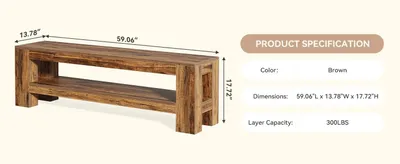 Produktbild von Holz Sitzbank Flur - Schuhbank mit Ablage - 150x35x45 cm - Landhausstil - Für Schlafzimmer Flur Küche - Rustikal Braun