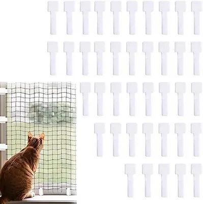 Obrázek produktu pro Samolepicí háčky pro venkovní ochrannou síť proti kočkám – 40 kusů – příslušenství k balkonové prolézačce – snadná montáž – bez vrtání.