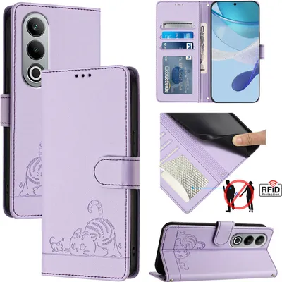 Produktbild von Leder Hülle für OnePlus Nord CE4 Süße Katze Flip Case Brieftasche Schutzhülle mit Standfunktion Lila