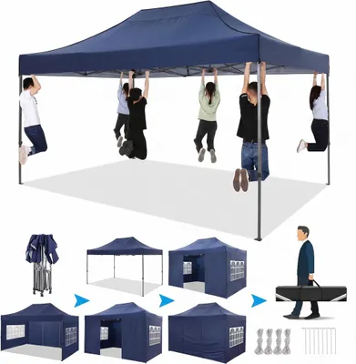 Produktbild von Faltpavillon Pavillon 3x4,5m, Festzelt Gartenpavillon für Garten Terrasse Feier Party, wasserdicht stabil Winterfest & UV-Schutz mit 4 Seitenteilen , 12 Heringe & 4 Seile & 1 Tragetasche, Schwarz