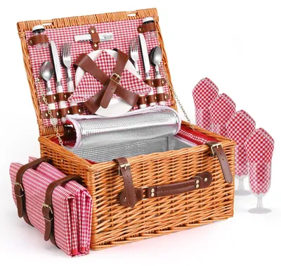 Productafbeelding van picknickmand voor 4 personen, wilgentenen met waterdichte picknickdeken en bestek