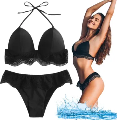 Zdjęcie produktu dla Strój kąpielowy kostium bikini koronka push up wiązany na basen plażę lato