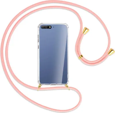 Produktbild von Handykette Backcover-Schutzhülle mit Band (Metall goldfarben) für Huawei Y6 2018 - rosa