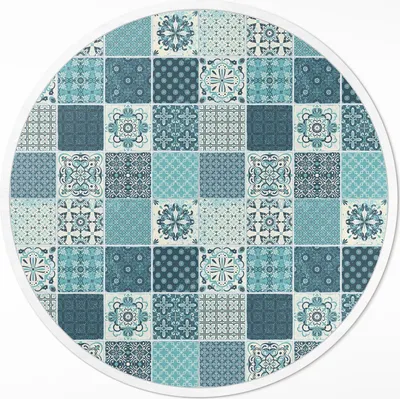 Produktbild von Gemusterte dekorative Mosaikfliesen– Vinylteppich – Indoor Teppich – Flur – Pflegeleicht – Runder Teppich – PVC Teppich – Outdoor Teppich – Pflegeleicht – fi 80cm