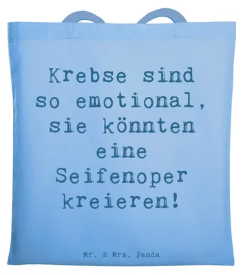 Produktbild von Mr. & Mrs. Panda Einkaufstasche Spruch Emotionaler Krebs - Sky Blue - Geschenk, Emotionalität, fürsorglich, Uni Tasche, Geschenke Sternzeichen, Astrologie, Schultasche
