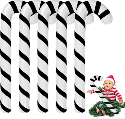 Imagen del producto de Adornos navideños inflables negros - Set de 5 - Bastones de caramelo - 87 cm - Decoración grande - Navidad - Para exteriores - Para la puerta principal