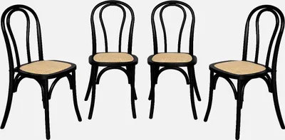 Produktbild von sweeek - 4er-Set Vintage-Stühle aus Holz und Rattan-Geflecht - Schwarz