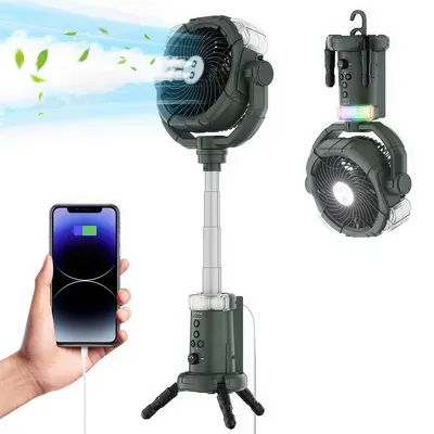 Produktbild von Verstellbarer Campingventilator – Tragbar, Wiederaufladbar, Batteriebetrieben, Oszillierend mit RGB-LED, Ideal für Campingzelte, Outdoor & Reisen